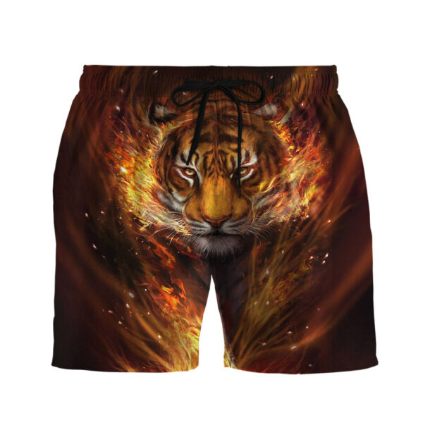Gearhumans 3D Fire Tiger Custom Beach Short