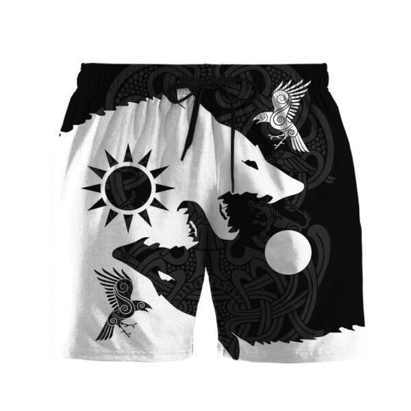 Gearhumans 3D Yin Yang Wolf And Raven Custom Beach Short