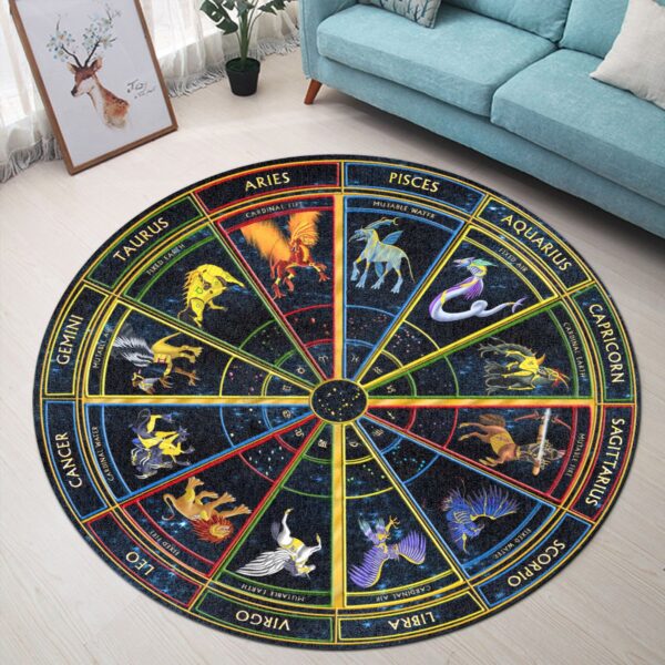 Gearhumans 3D Zodiac Signs Circle Custom Round Rug