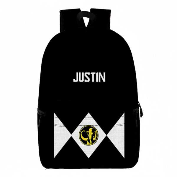 Gearhumans 3D Black Mighty Morphin Power Ranger Custom Name Backpack
