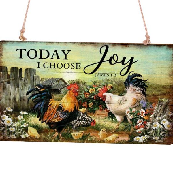 Gearhumans 3D Chicken Family Today I Choose Joy Custom Woodiness Square Door Plate Sign