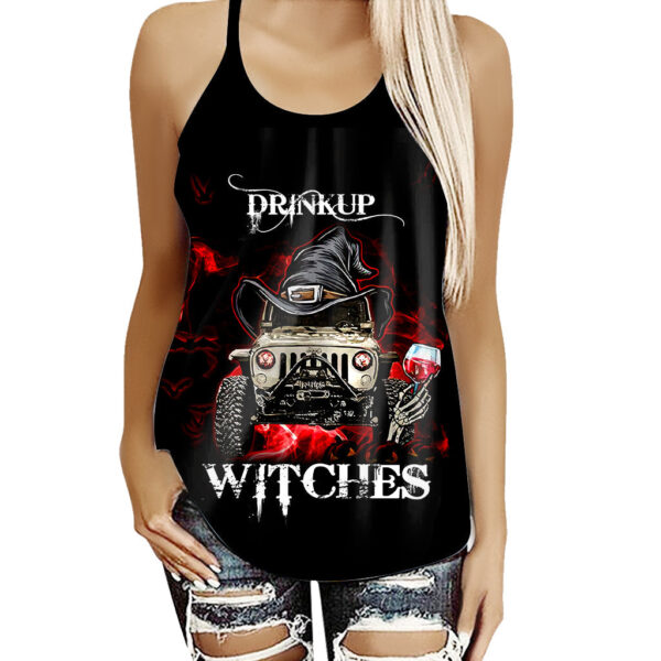 Gearhumans 3D Drink Up Witches Jeep Custom Cross Tank Top