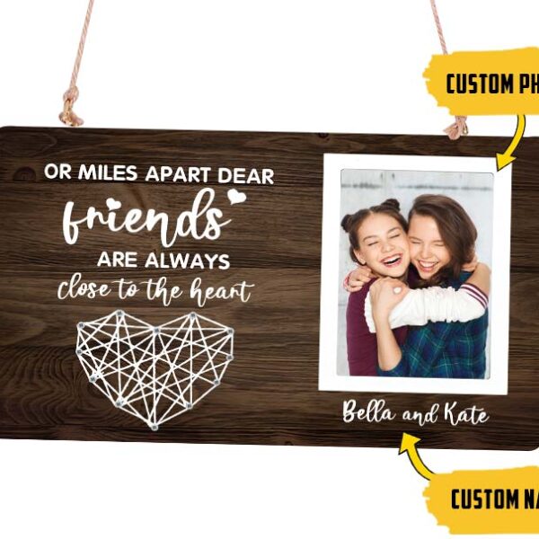 Gearhumans 3D Friends Are Always Close To The Heart Custom Photo Woodiness Square Door Plate Sign