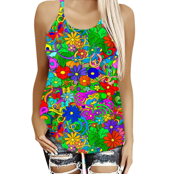 Gearhumans 3D Flower Power Hippie Soul Flower Custom Cross Tank Top