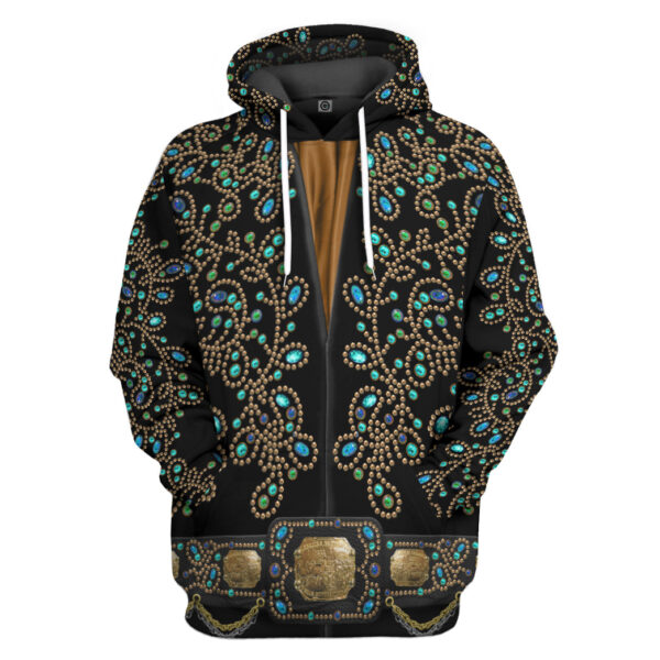 Gearhumans 3D ELV PRL Spanish Flower Black With Green Stones Custom Tshirt Hoodie Apparel