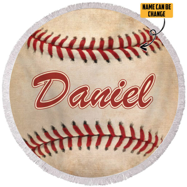Gearhumans 3D Baseball Custom Name Round Beach Towel