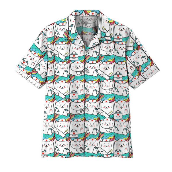 Gearhumans 3D Cute Cat Mermaid Nurse Hawaii Shirt