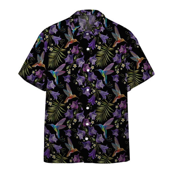 Gearhumans 3D Beautiful Violet Cornflowers And Hummingbirds Custom Hawaii Shirt
