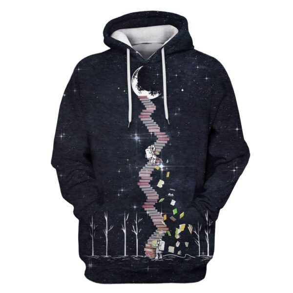 Astronaut Climbing up to the Moon by book stairs Custom T-shirt - Hoodies Apparel GH110425 3D Custom Fleece Hoodies Hoodie S 