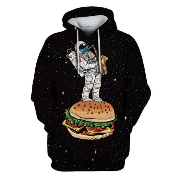 Astronaut in the space with Hamburger Custom T-shirt - Hoodies Apparel HD-GH110472 3D Custom Fleece Hoodies Hoodie S 