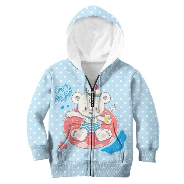 Bear enjoys the moment Kid Custom Hoodies T-shirt Apparel HD-PET110271K kid 3D apparel Kid Zip Hoodie S/6-8 