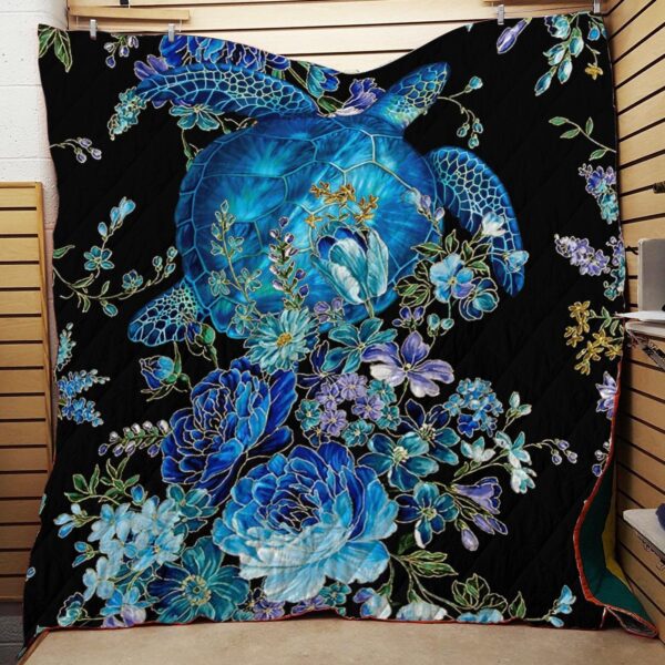 Blue Flowers Sea Turtle Quilt Quilt Quilt Twin 