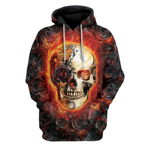 Burnt Skull Rose And Butterfly Custom T-Shirts Hoodies Apparel SK-DT3101205 3D Custom Fleece Hoodies Hoodie S 