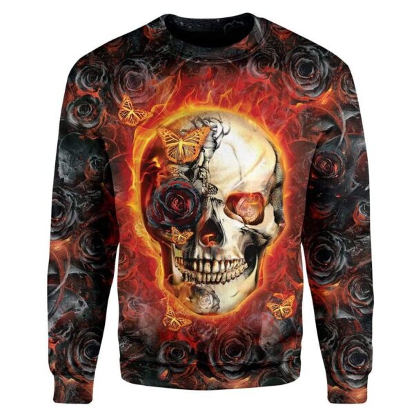 Burnt Skull Rose And Butterfly Custom T-Shirts Hoodies Apparel SK-DT3101205 3D Custom Fleece Hoodies Long Sleeve S