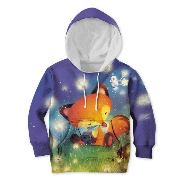 Cartoon fox listening radio Kid Custom Hoodies T-shirt Apparel HD-PET110332K kid 3D apparel Kid Hoodie S/6-8