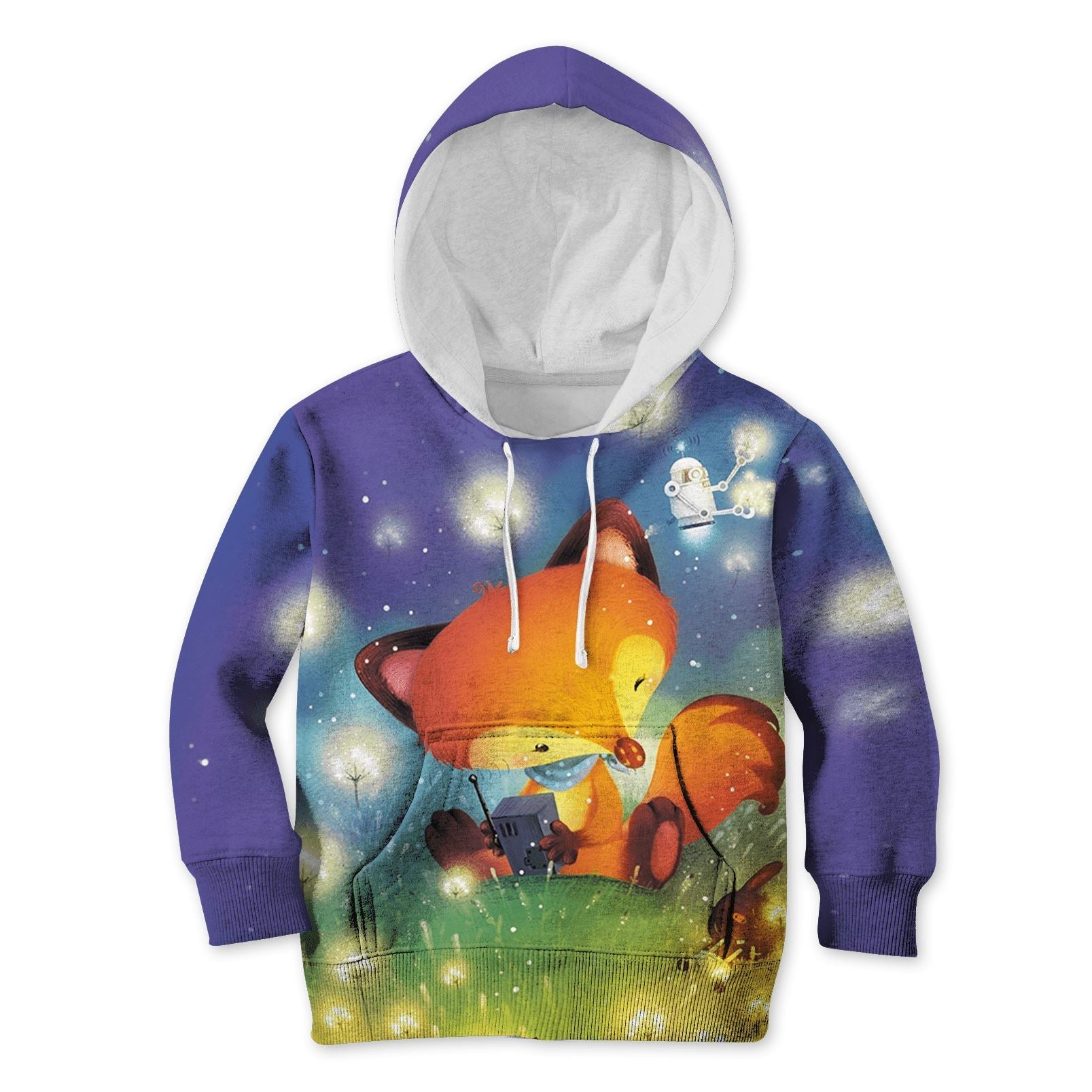 Cartoon fox listening radio Kid Custom Hoodies T-shirt Apparel HD-PET110332K kid 3D apparel Kid Hoodie S/6-8