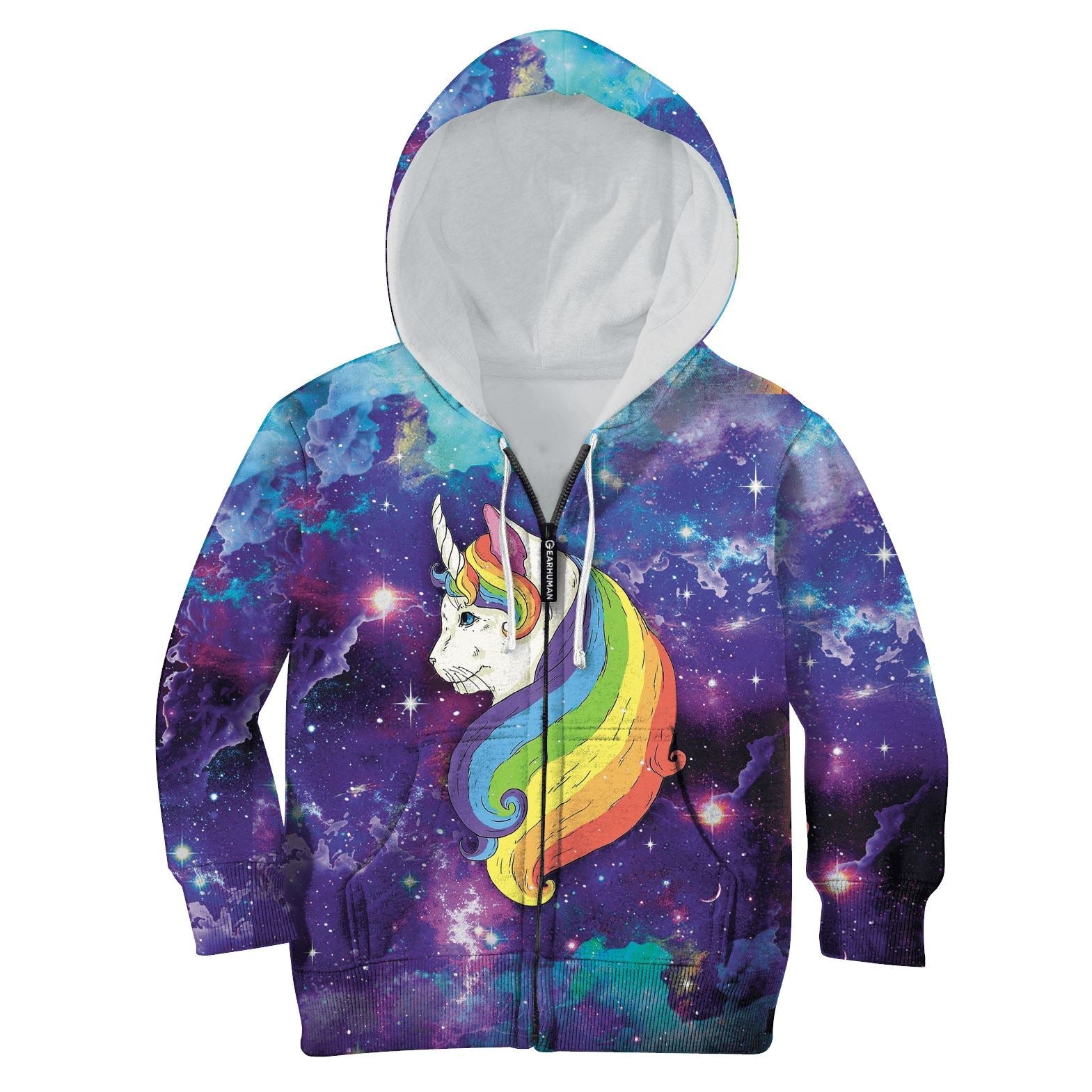 Cat Unicorn In Galaxy Custom Hoodies T-shirt Apparel HD-UNI110134K kid 3D apparel Kid Zip Hoodie S/6-8