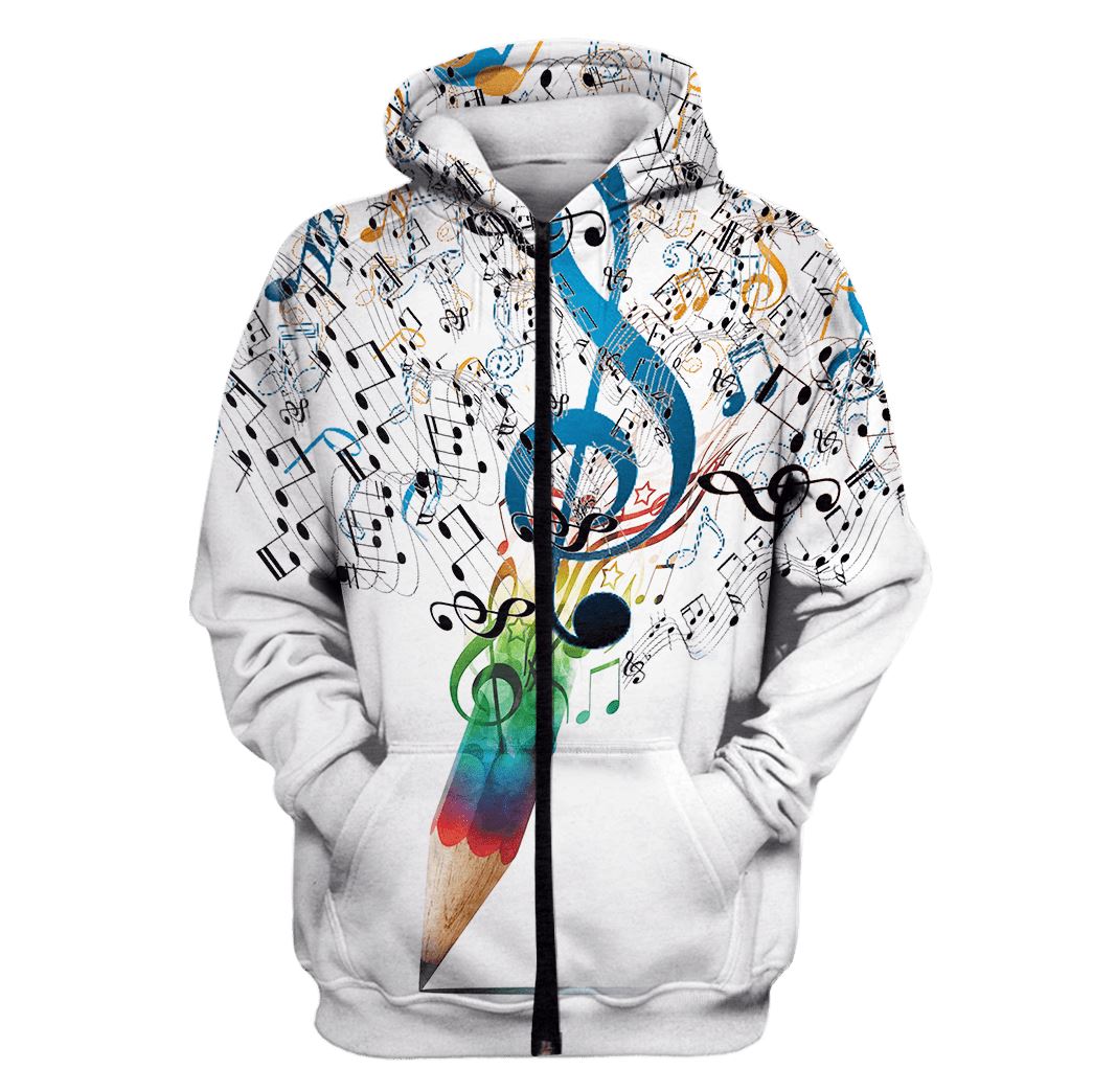 Color pencil with music Custom T-shirt - Hoodies Apparel HD-GH110459 3D Custom Fleece Hoodies Zip Hoodie S