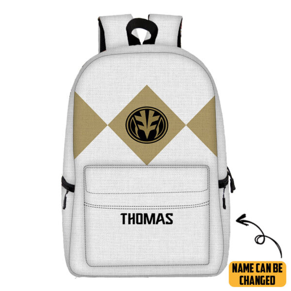 Gearhumans 3D White Ranger Custom Name Backpack