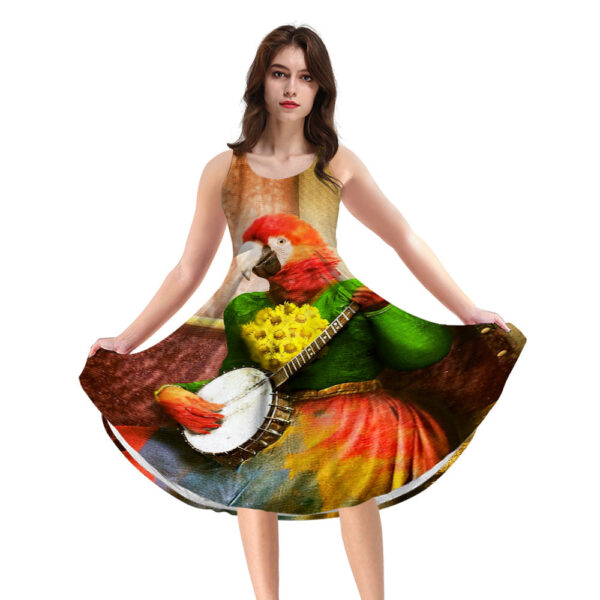 Gearhumans 3D Banjo Parrot Plucks A Pretty Tune Custom Women Dress