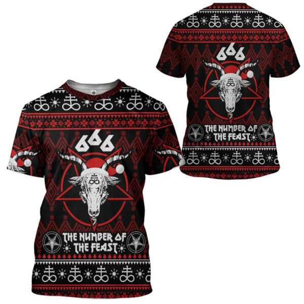 Gearhuman 3D 666 The Number Of The Feast Ugly Christmas Sweater Custom Tshirt Apparel GV091010 3D T-shirt