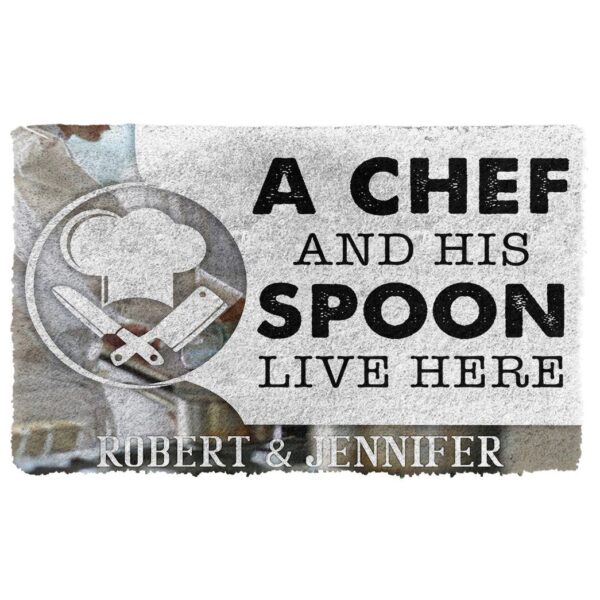 Gearhuman 3D A Chef And His Spoon Live Here Custom Name Doormat GB010315 Doormat Doormat S(15,8''x23,6'')