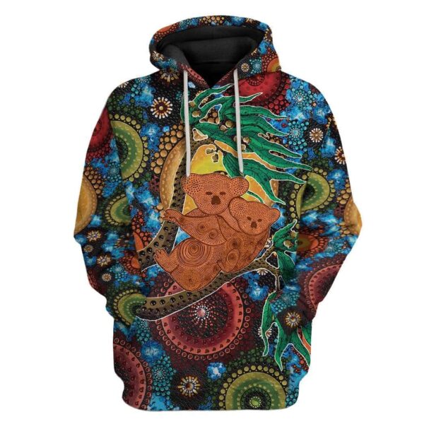 Gearhuman 3D Aboriginal Koala Custom T-Shirts Hoodie Apparel GT15024 3D Custom Fleece Hoodies Hoodie S 