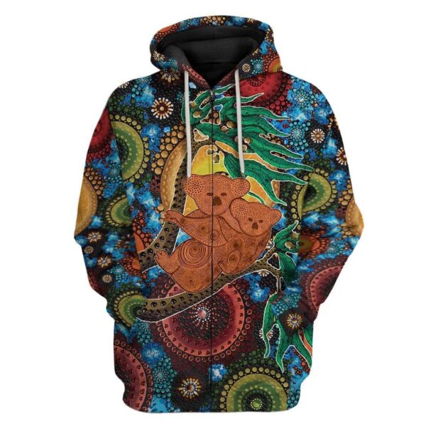 Gearhuman 3D Aboriginal Koala Custom T-Shirts Hoodie Apparel GT15024 3D Custom Fleece Hoodies Zip Hoodie S 