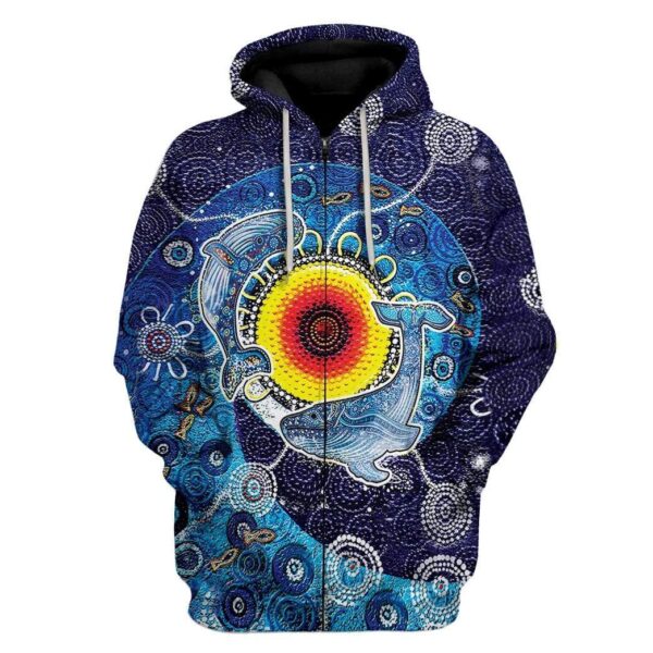 Gearhuman 3D Aboriginal Whale Custom Hoodie Apparel GT15025 3D Custom Fleece Hoodies Zip Hoodie S