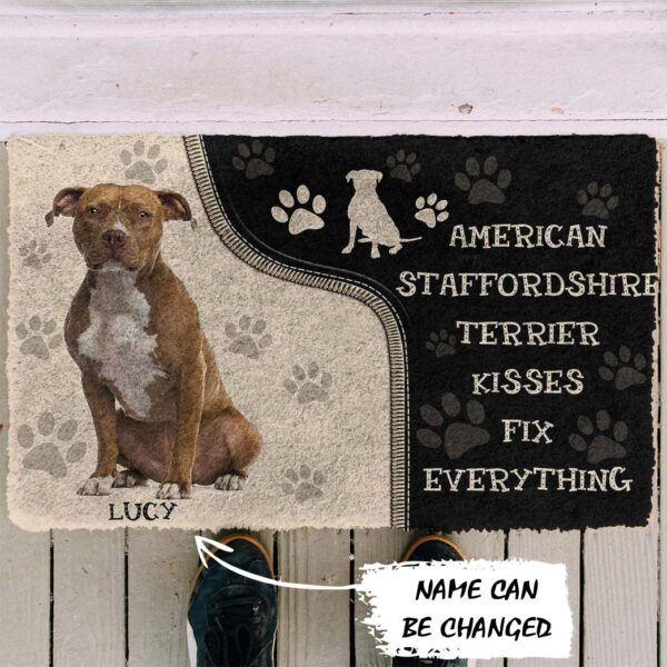 Gearhuman 3D American Staffordshire Terrier Kisses Fix Anything Custom Name Doormat GV010318 Doormat
