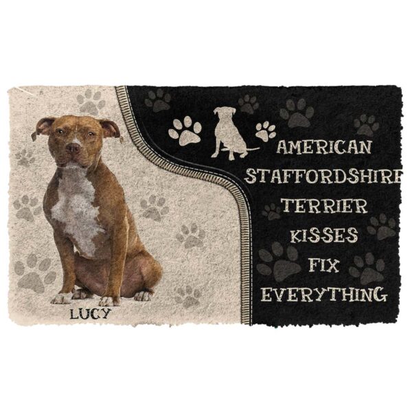 Gearhuman 3D American Staffordshire Terrier Kisses Fix Anything Custom Name Doormat GV010318 Doormat Doormat S(15,8''x23,6'')