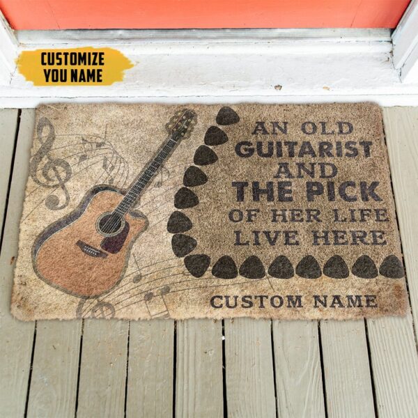 Gearhuman 3D An Old Acoustic Guitarist And The Pick Of Her Life Custom Name Doormat GB21016 Doormat