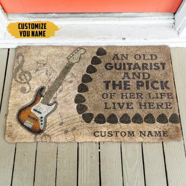 Gearhuman 3D An Old Bass Guitarist And The Pick Of Her Life Custom Name Doormat GB21017 Doormat