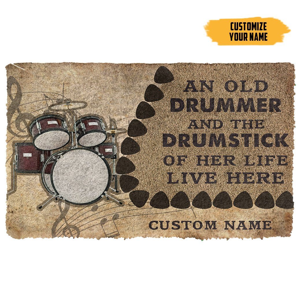 Gearhuman 3D An Old Drummer And The Drumstick Of His Life Custom Name Doormat GB21014 Doormat Doormat S(15,8''x23,6'')