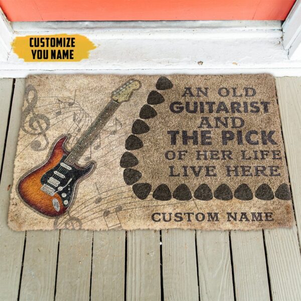 Gearhuman 3D An Old Electric Guitarist And The Pick Of Her Life Custom Name Doormat GB21015 Doormat