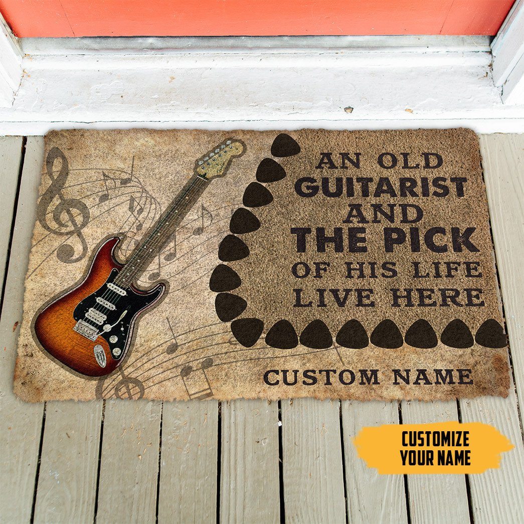 Gearhuman 3D An Old Electric Guitarist And The Pick Of His Life Custom Name Doormat GB21011 Doormat