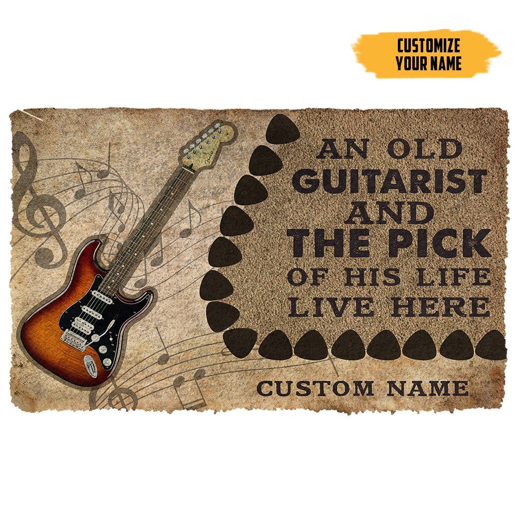 Gearhuman 3D An Old Electric Guitarist And The Pick Of His Life Custom Name Doormat GB21011 Doormat Doormat S(15,8''x23,6'')