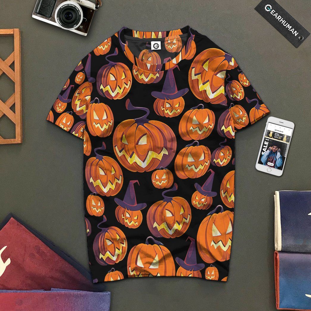 Gearhuman 3D Angry Pumpkin Halloween Custom Tshirt Apparel GV04098 3D T-shirt