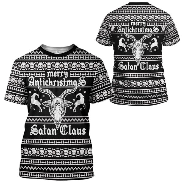 Gearhuman 3D Antichristmas Satan Claus Ugly Christmas Sweater Custom Tshirt Apparel GV09106 3D T-shirt