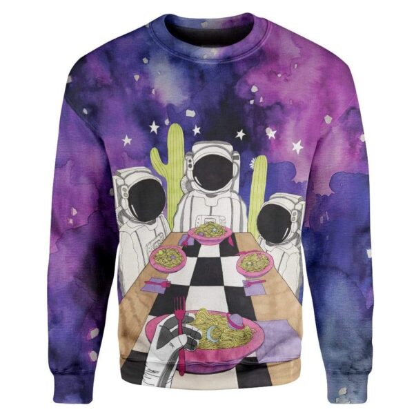 Gearhuman 3D Astronaut Family Dinner Custom T-Shirts Hoodies Apparel GL-TA1302206 3D Custom Fleece Hoodies Long Sleeve S