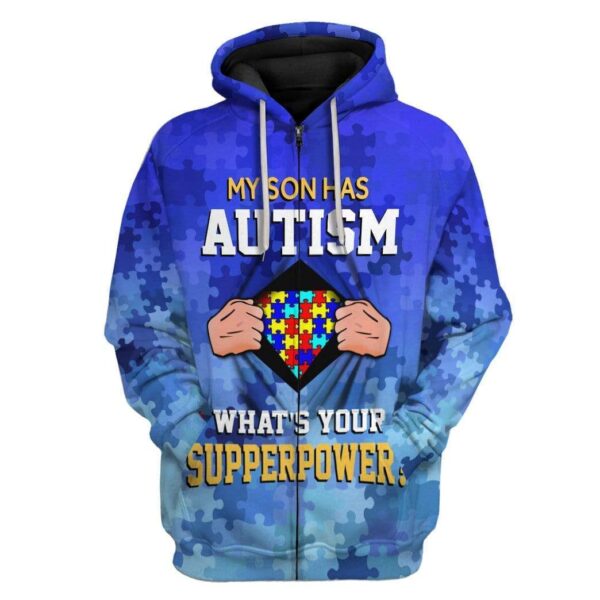Gearhuman 3D Autism Acceptance My Son Has Superpower Custom Hoodies Apparel GT20022 3D Custom Fleece Hoodies Zip Hoodie S