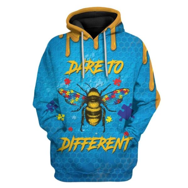 Gearhuman 3D Autism Awareness Bee Different Custom T-Shirts Hoodies Apparel GA19025 3D Custom Fleece Hoodies Hoodie S 