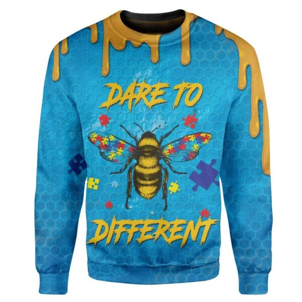 Gearhuman 3D Autism Awareness Bee Different Custom T-Shirts Hoodies Apparel GA19025 3D Custom Fleece Hoodies Long Sleeve S