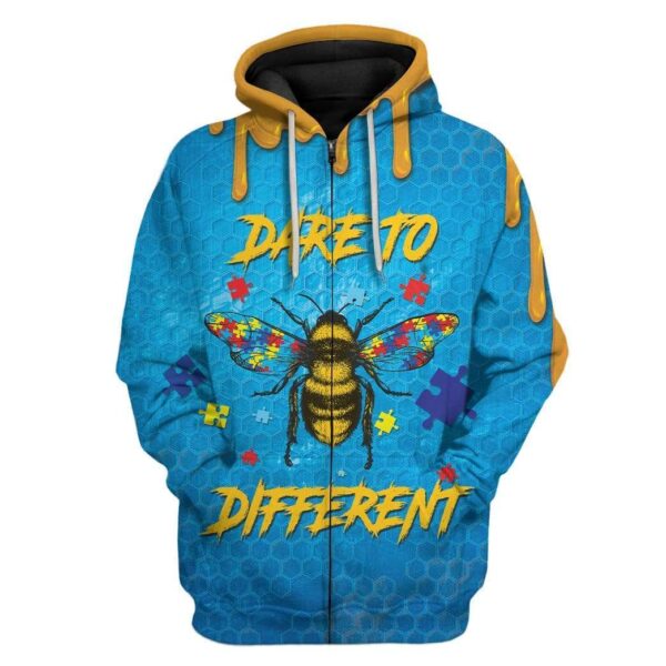 Gearhuman 3D Autism Awareness Bee Different Custom T-Shirts Hoodies Apparel GA19025 3D Custom Fleece Hoodies Zip Hoodie S 