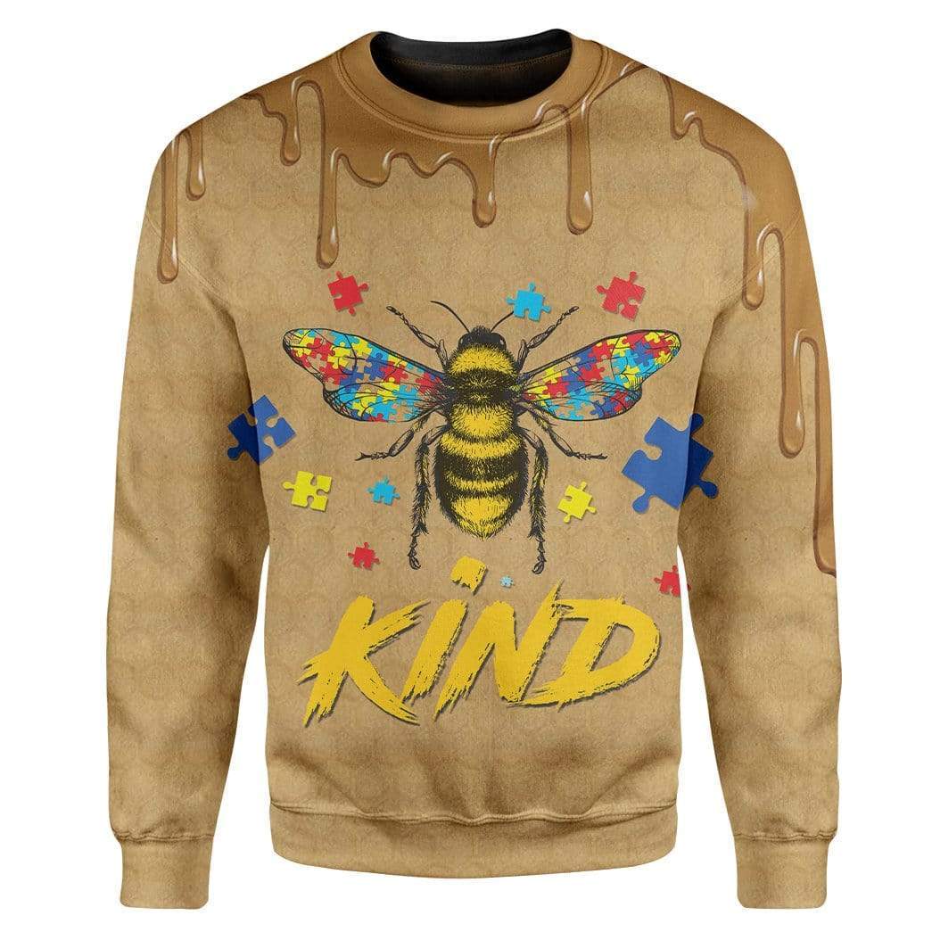 Gearhuman 3D Autism Awareness Bee Kind Custom T-Shirts Hoodies Apparel GA17022 3D Custom Fleece Hoodies Long Sleeve S