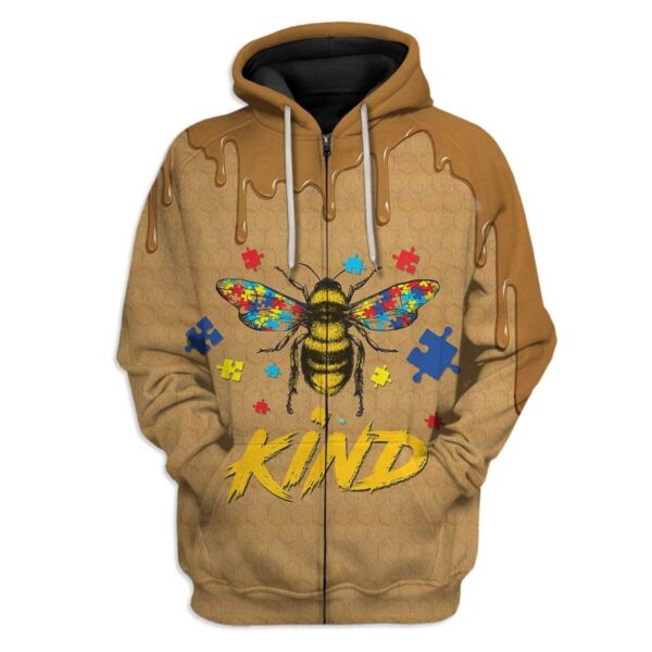 Gearhuman 3D Autism Awareness Bee Kind Custom T-Shirts Hoodies Apparel GA17022 3D Custom Fleece Hoodies Zip Hoodie S
