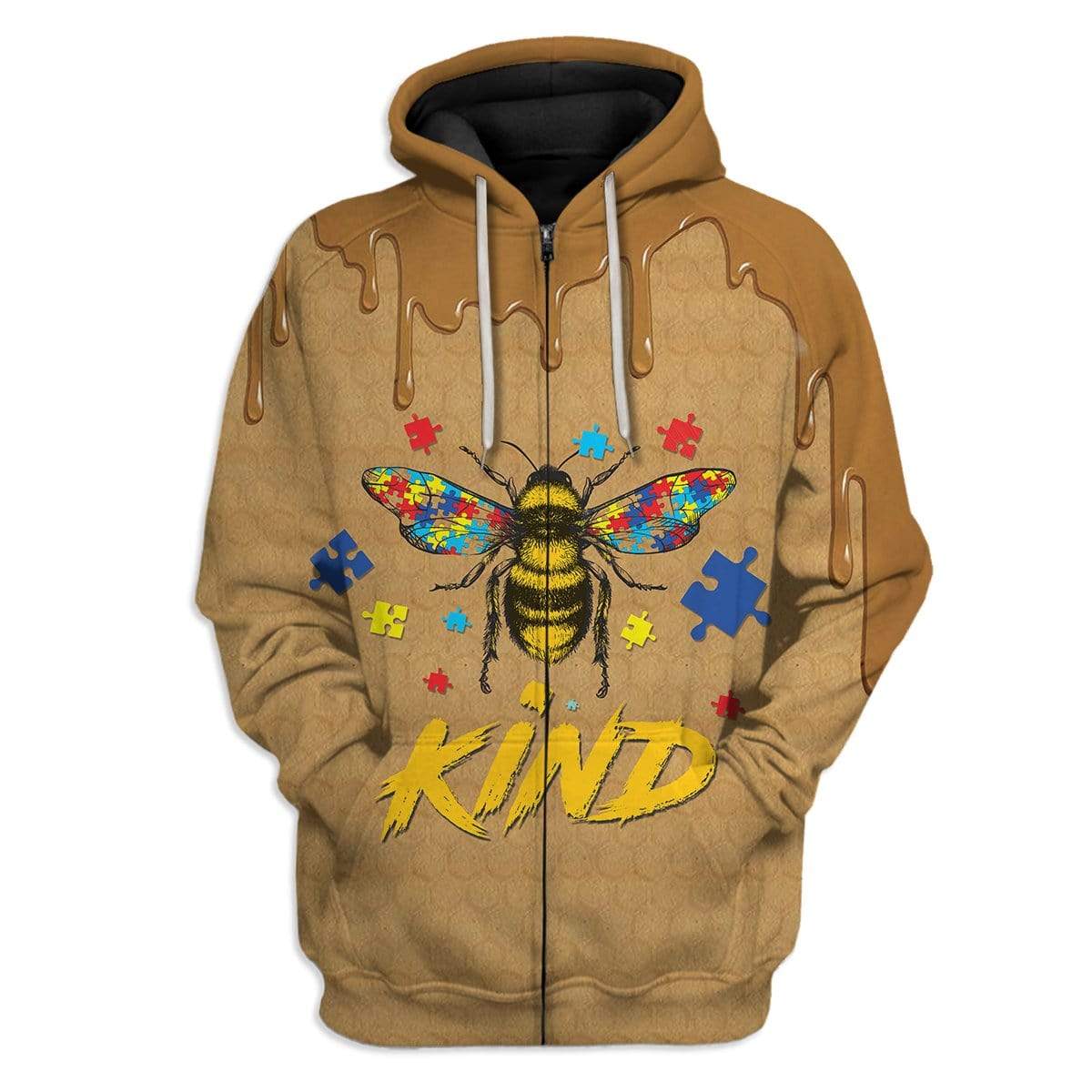 Gearhuman 3D Autism Awareness Bee Kind Custom T-Shirts Hoodies Apparel GA17022 3D Custom Fleece Hoodies Zip Hoodie S