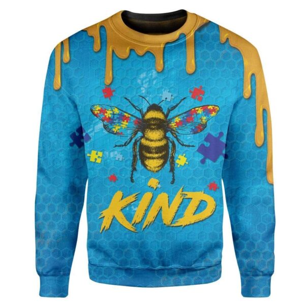 Gearhuman 3D Autism Awareness Bee Kind Custom T-Shirts Hoodies Apparel GA19024 3D Custom Fleece Hoodies Long Sleeve S 
