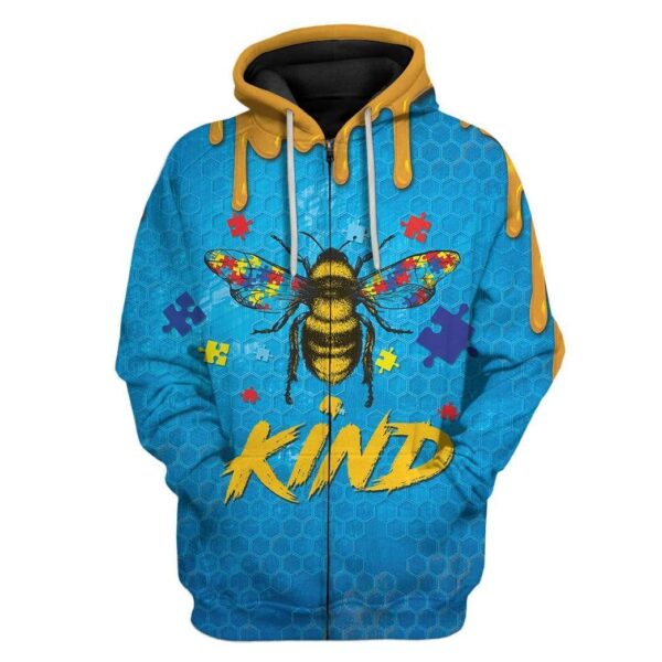 Gearhuman 3D Autism Awareness Bee Kind Custom T-Shirts Hoodies Apparel GA19024 3D Custom Fleece Hoodies Zip Hoodie S