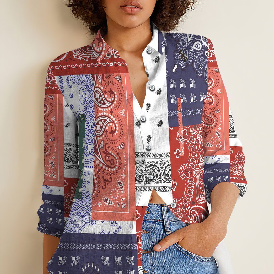 Gearhuman 3D Bandana Linen Shirt For Woman GC161019 Linen Shirt